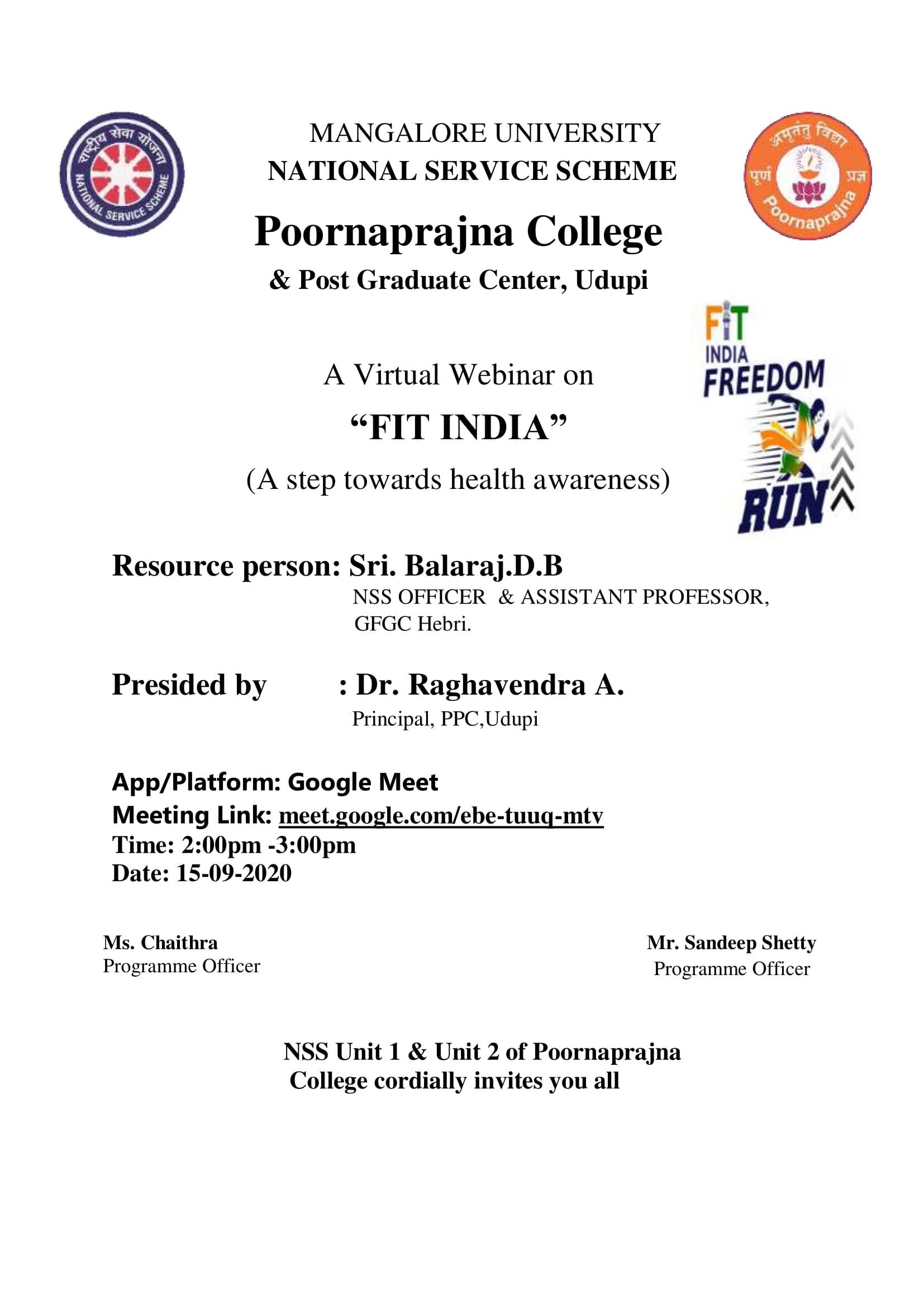 Invitation of virtual webinar on FIT INDIA