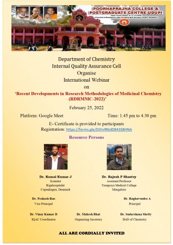 International Webinar on ŌĆśRecent Developments in Research Methodologies of Medicinal Chemistry RDRMMC-2022